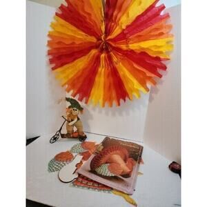 Vtg Ambassador Turkey Centerpiece Honeycomb Fold Out Fold Out Wreath Scarecrow